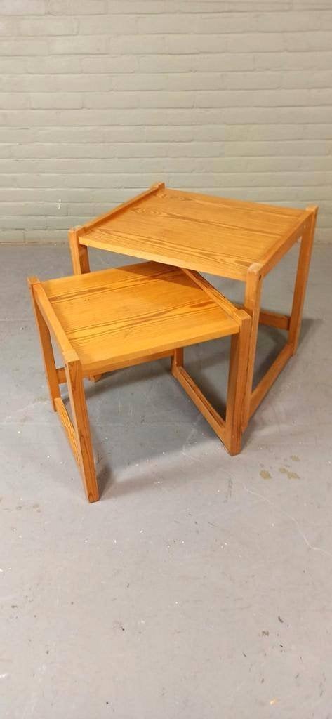 Vintage grenen mimiset bijzettafels, Ophalen, Tweedehands, Hout, Tweedehands