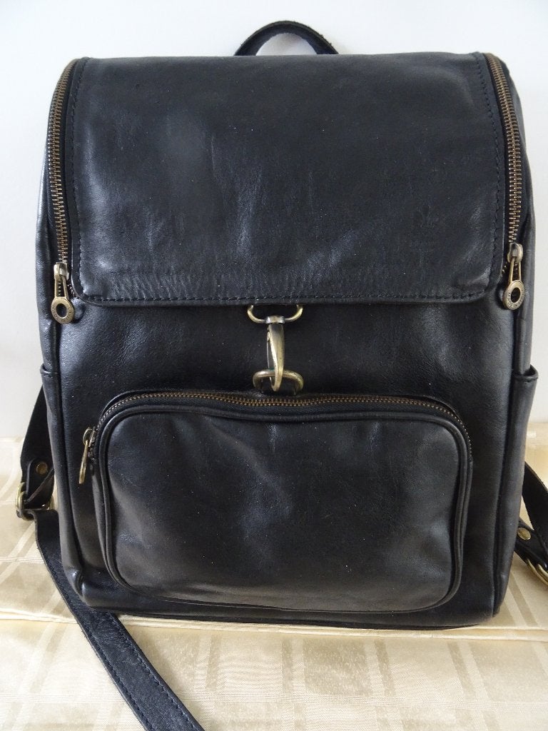 Leren rugtas grote lederen rugzak Borse en Pelle Italy leer, Overige merken, 25 tot 40 cm, Ophalen of Verzenden, Zo goed als nieuw