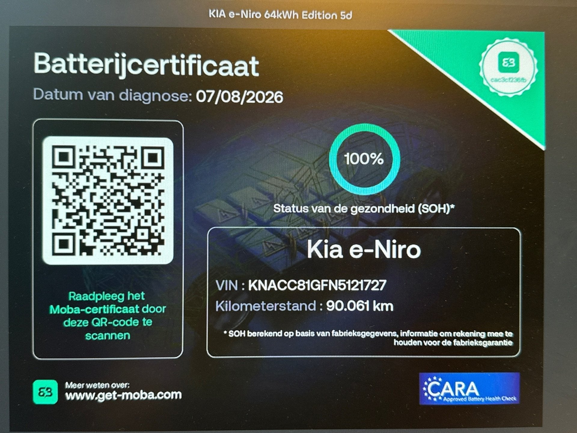 Kia E-Niro DynamicLine 64 kWh SOH 100% FASE 3 DEALER OND 1 E, Auto's, Dealer onderhouden, Zwart, 1712 kg, Blauw