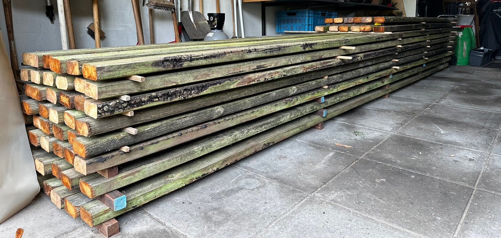 Grenen balken, Tuin en Terras, Ophalen, Gebruikt, 250 cm of meer, Balken
