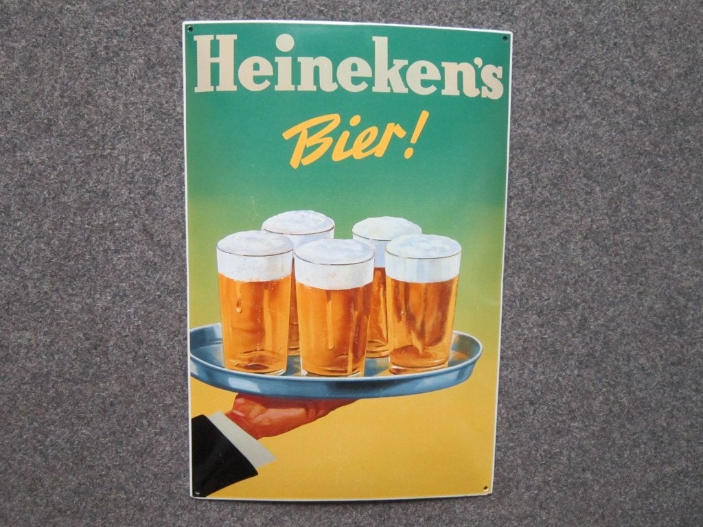 HEINEKEN EMAILLE RECLAMEBORD, Verzamelen, Ophalen, Zo goed als nieuw, Reclamebord, Plaat of Schild, Heineken