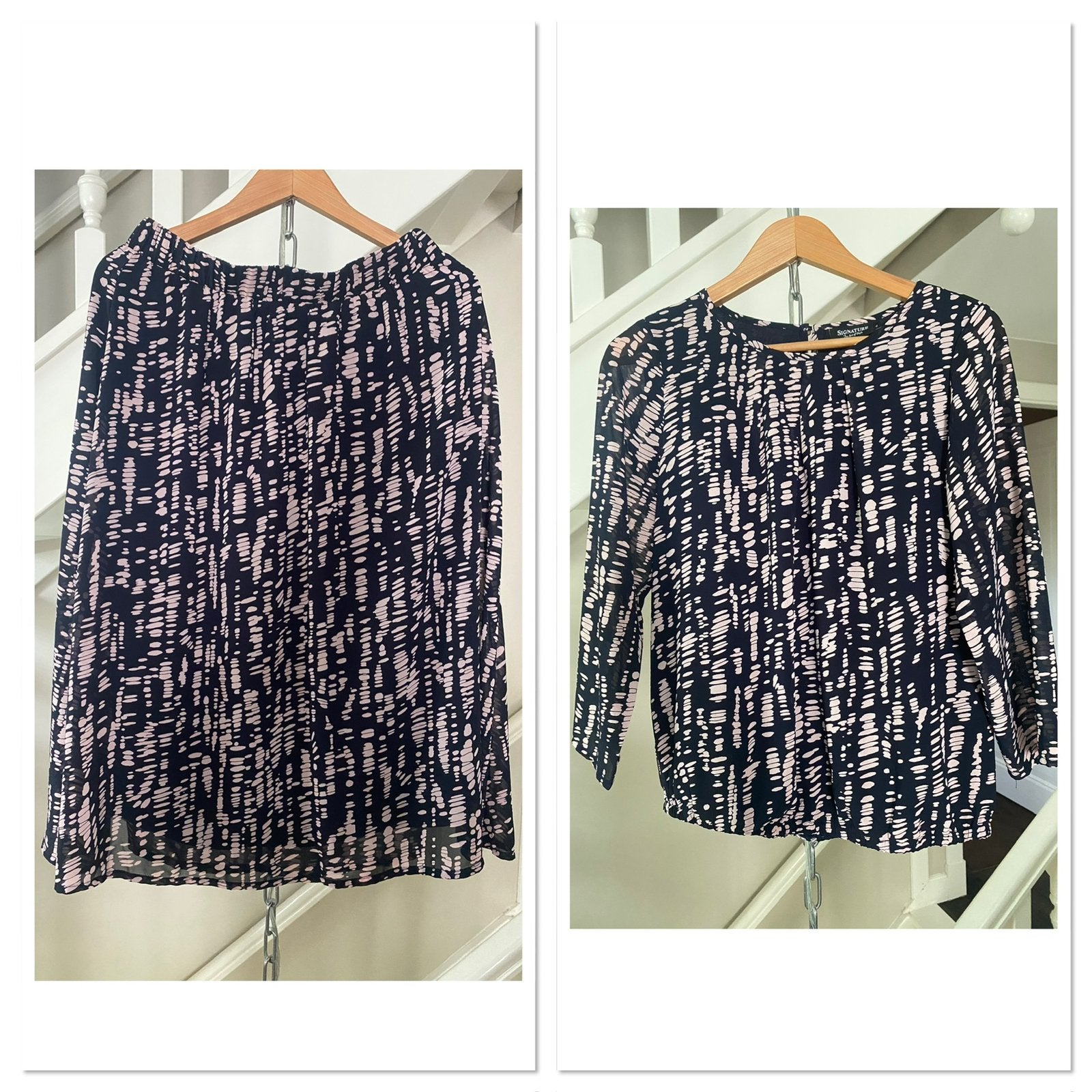 Set blauw roze midi rok mt M en top 3/4 mouw mt S Signature, Kleding | Dames, Ophalen of Verzenden, Zo goed als nieuw, Maat 38/40 (M)