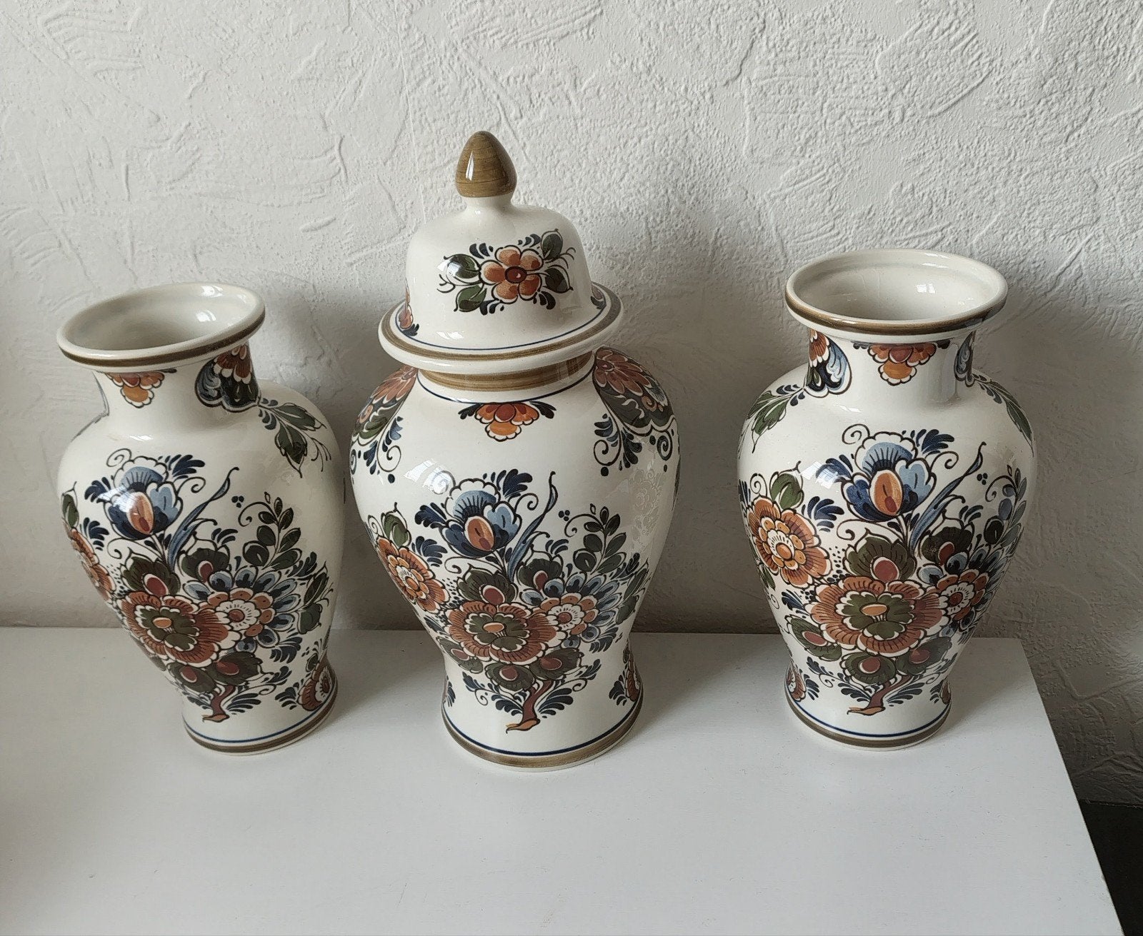 3-delig Delfts polychroom kaststel, handwerk, Antiek en Kunst, Antiek | Vazen, Ophalen of Verzenden