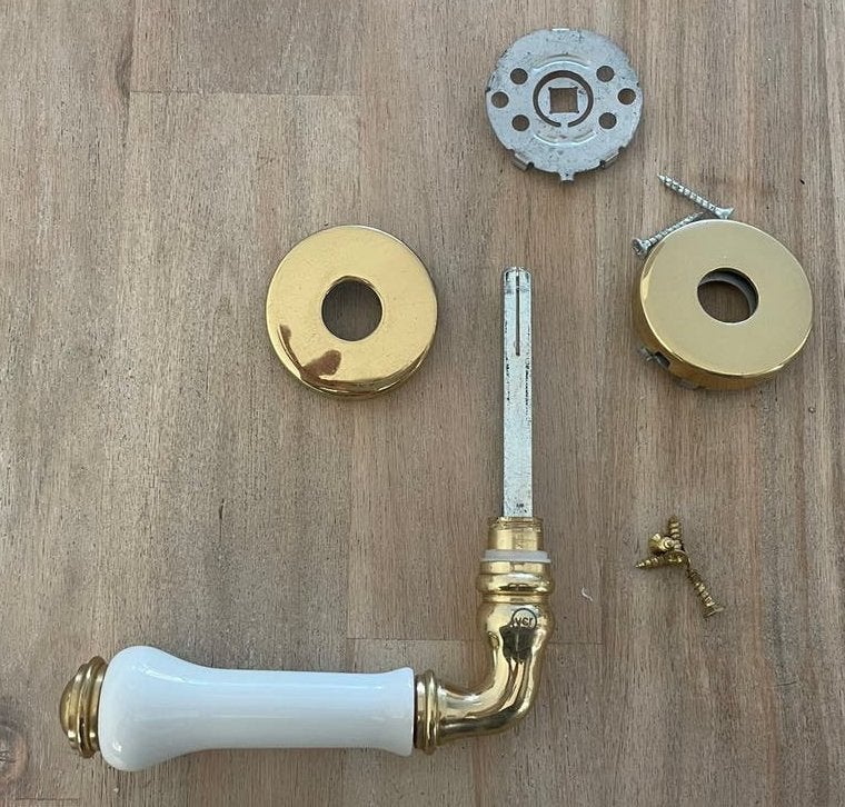 VCR deurklink messing met porselein - enkel, Doe-het-zelf en Verbouw, Hang- en Sluitwerk, Ophalen of Verzenden, Zo goed als nieuw