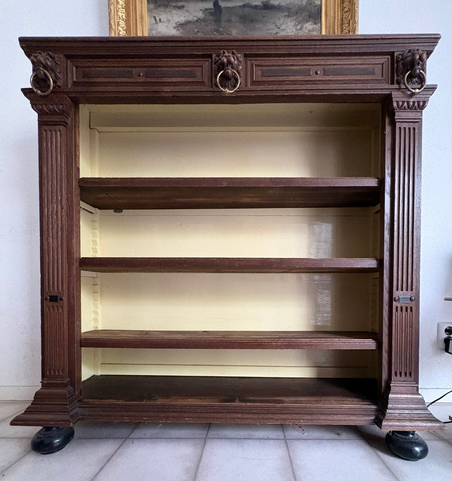 Antieke neo-renaissance boekenkast met leeuwenkoppen, Ophalen, 25 tot 50 cm