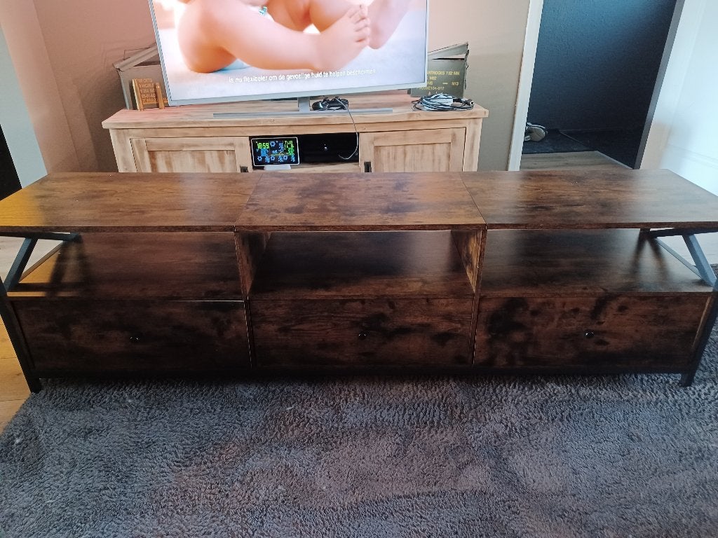 Tv meubel, Ophalen, 150 tot 200 cm, Eikenhout, Zo goed als nieuw