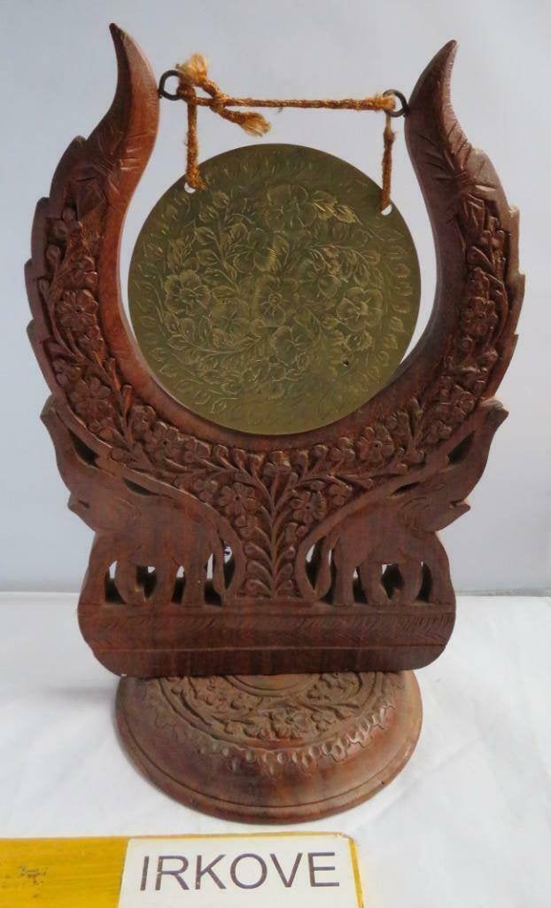 KLEINE TAFEL GONG UIT INDIA * Houtsnijwerk *, Antiek en Kunst, Kunst | Beelden en Houtsnijwerken, Houtsnijwerk, Verzenden, Handgemaakt