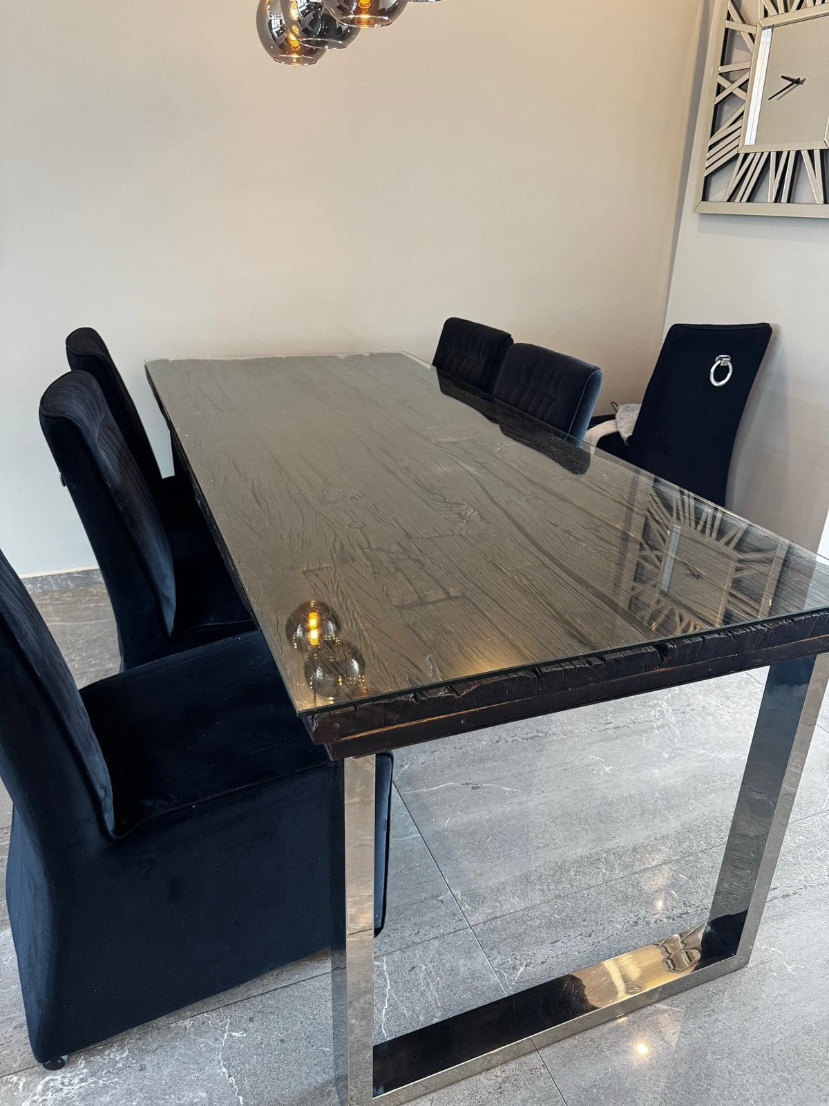 Ophalen vanaf 12 oktober!! eettafel met glazen blad, Ophalen, 50 tot 100 cm, Zo goed als nieuw, Vijf personen of meer