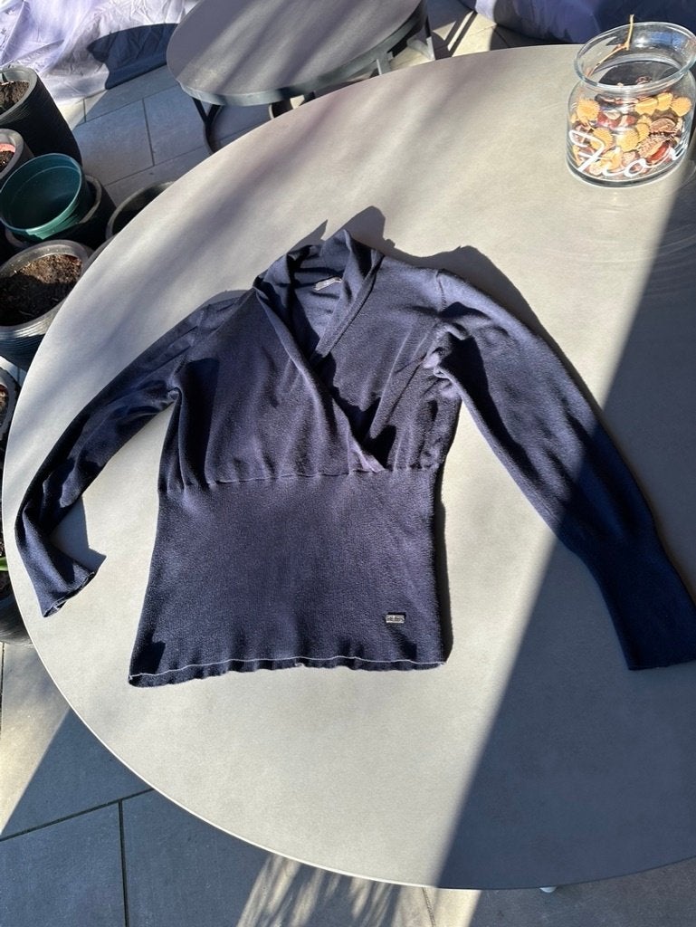 Blauwe fijngebreide Leon trui met sjaalkraag, maat XL, Kleding | Dames, Maat 46/48 (XL) of groter, Leon, Gedragen, Verzenden