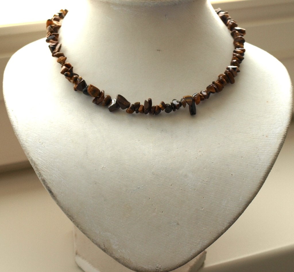 ketting van tijgeroogsplitkralen  40 cm lang, Ophalen of Verzenden, Nieuw, Bruin, Steen of Mineraal