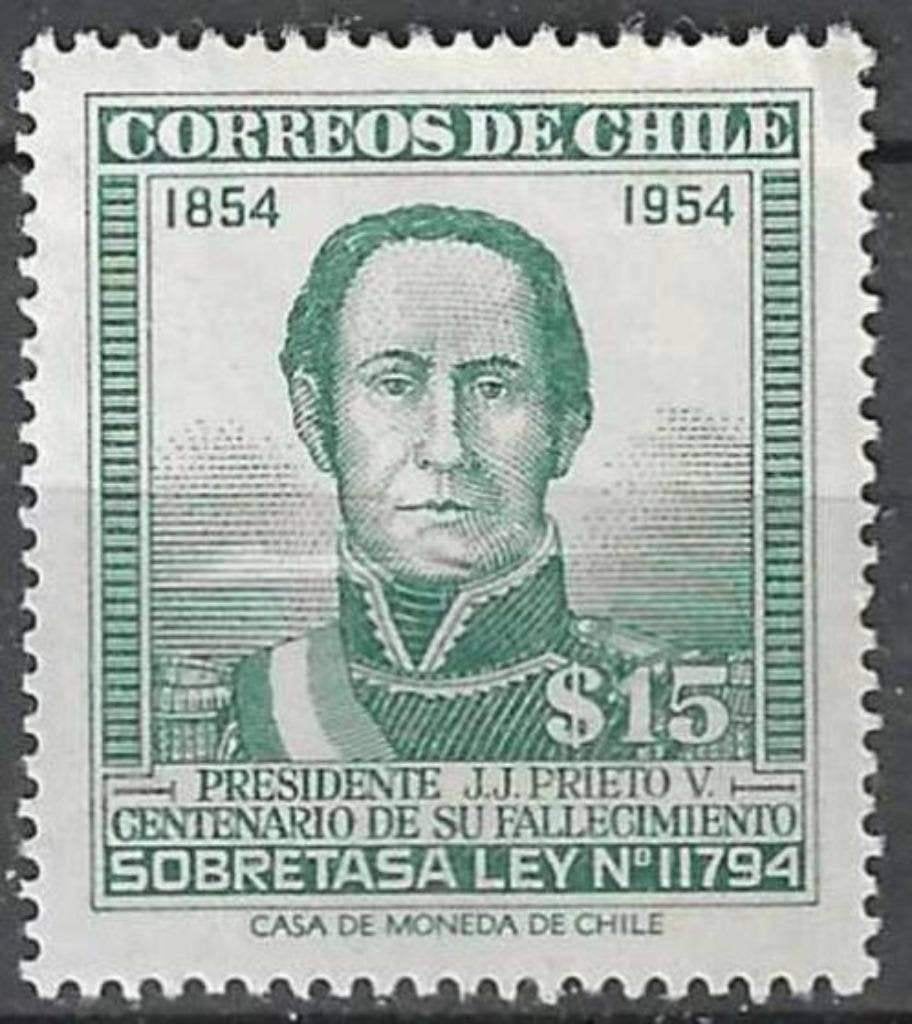 Chili 1955/1956 - Yvert 258 - José Joaquín Prieto Vial (PF), Verzenden, Postfris, Zuid-Amerika