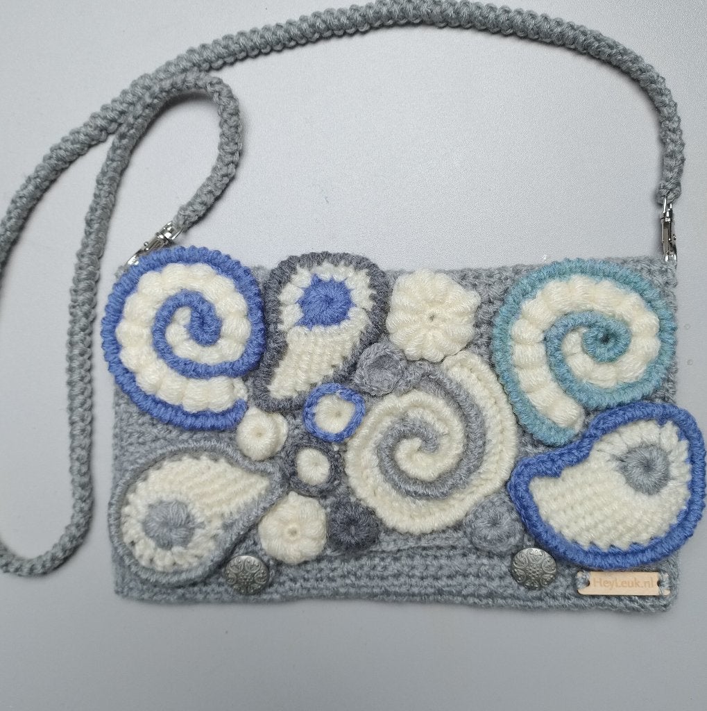 ✨Handgemaakte clutch schoudertas handtas freeform grijsblauw, Ophalen of Verzenden, Nieuw, Blauw, Handtas