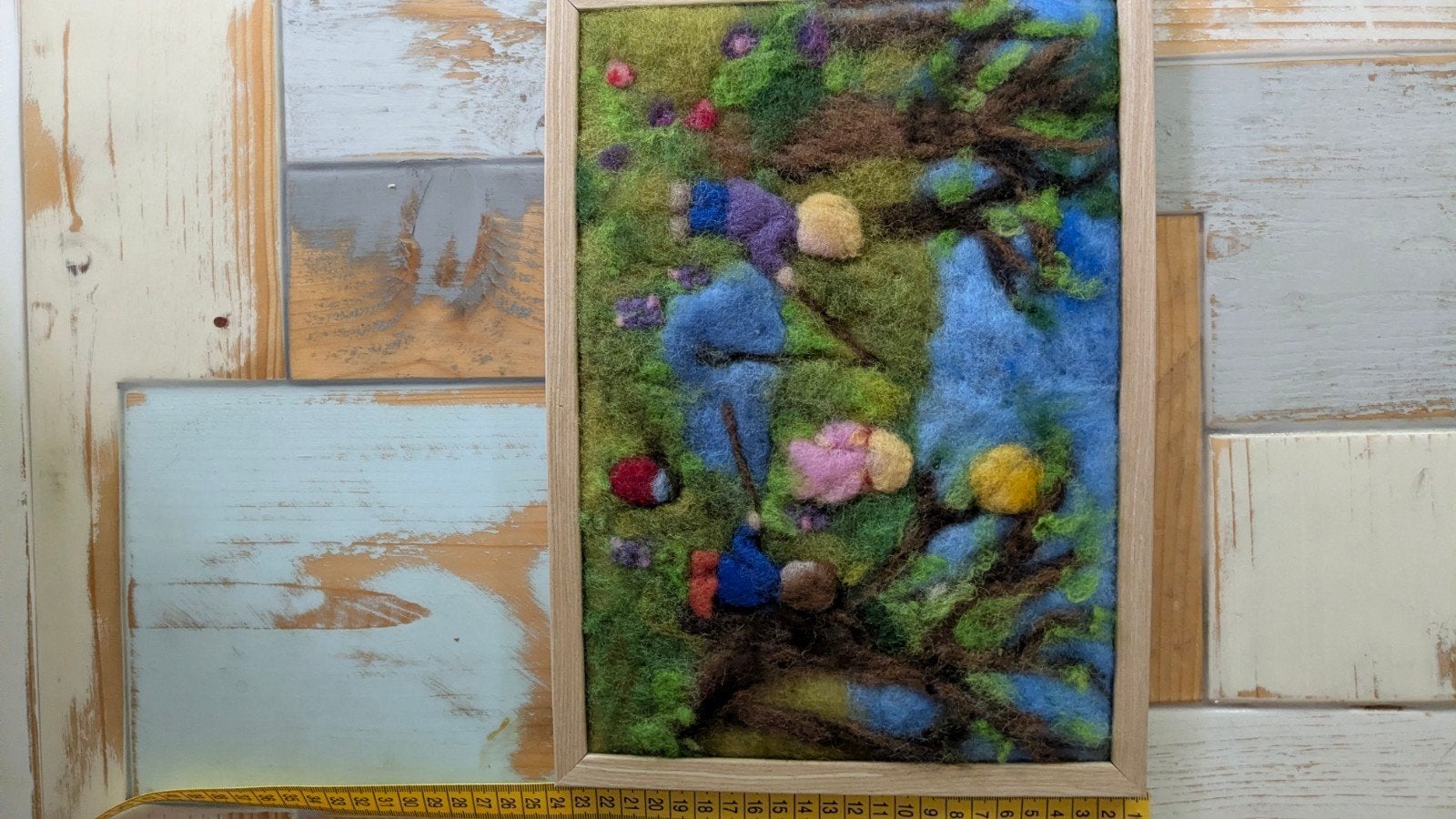 Wolvilt schilderij picknicken., Ophalen of Verzenden, Nieuw, Figuurtje(s), Wolvilt
