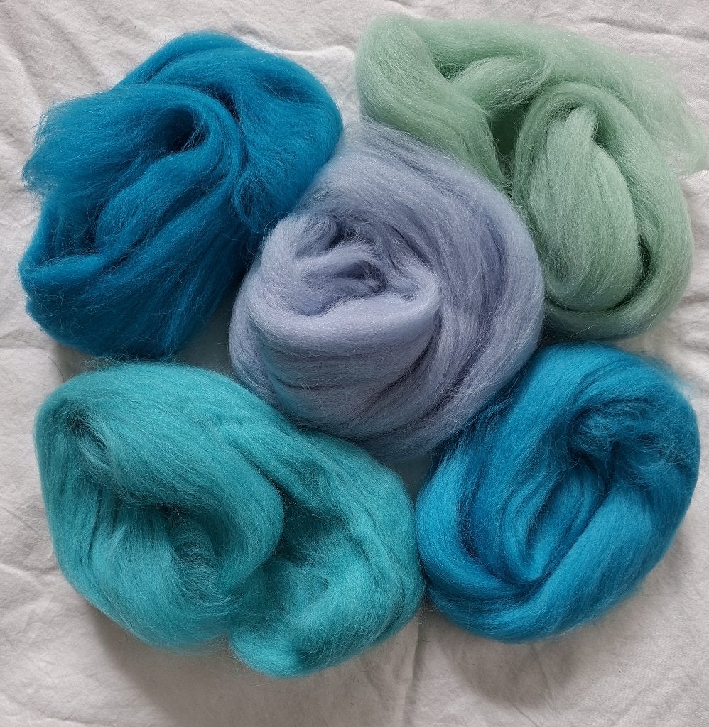 Kleursetje TURQUOISE EN BLAUW, 50 gram, Verzenden, Nieuw, Los Vilt, Linschoten