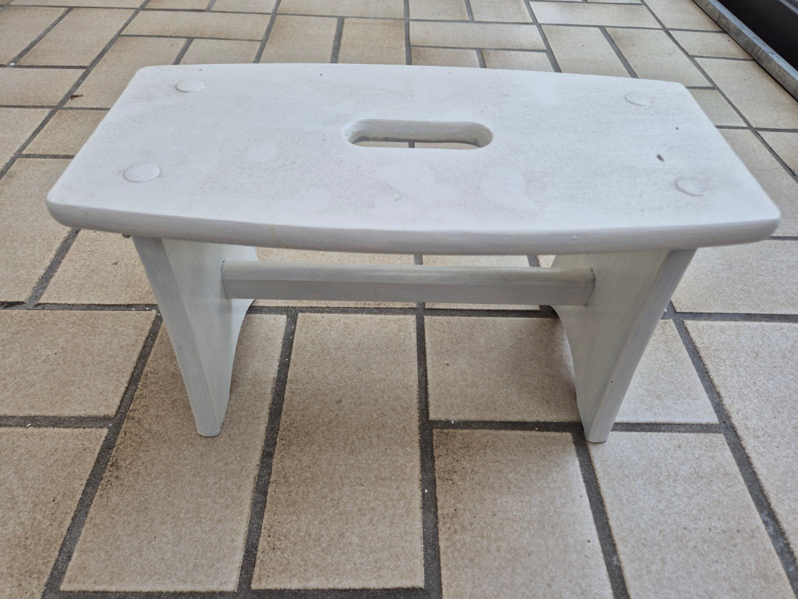 Witte houten krukje, Ophalen, Gebruikt, Hout