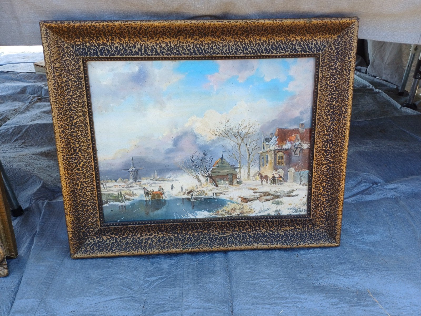 Prachtig winters landschap schilderij, Doek, Ophalen of Verzenden, Landschap, Olieverf