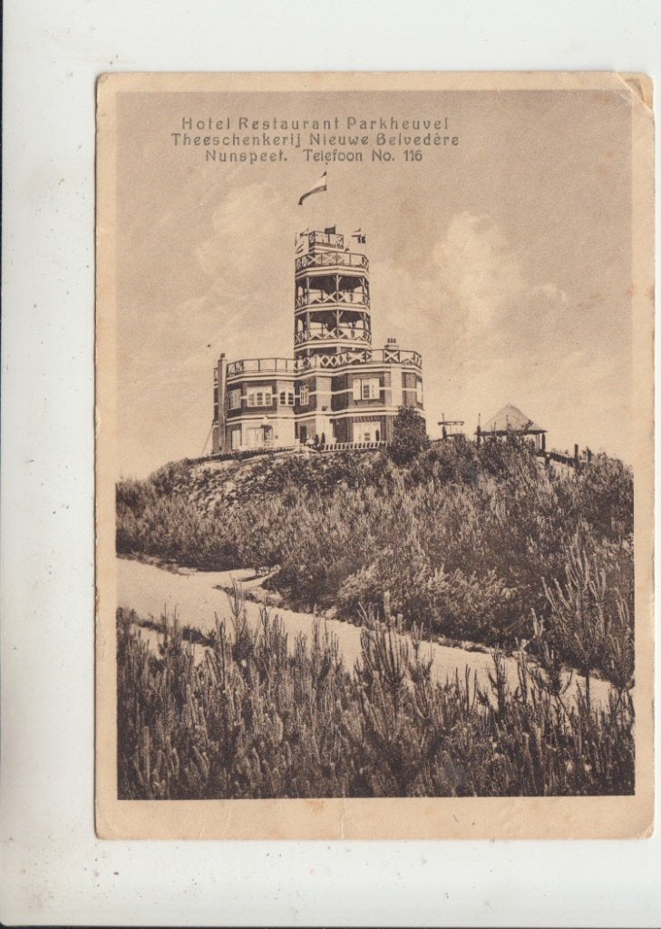 Nunspeet, Hotel Restaurant Parkheuvel, Verzamelen, Ophalen of Verzenden, 1920 tot 1940, Gelopen, Gelderland