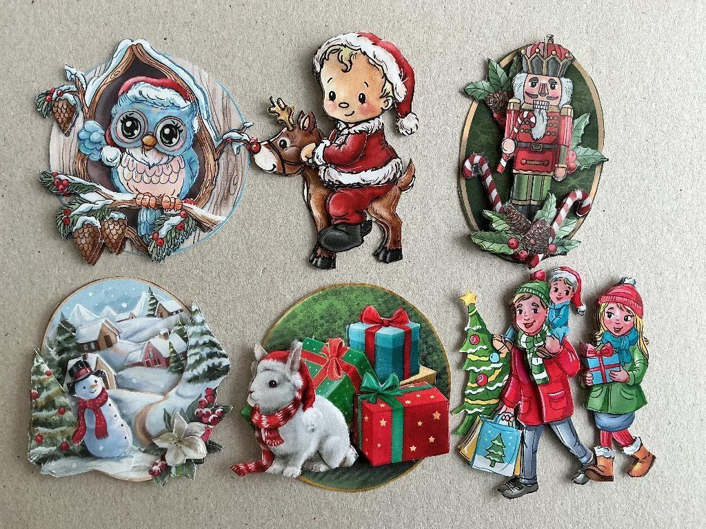 Setje 6 geknipte en geplakte kerst 3d plaatjes, Ophalen of Verzenden, Nieuw, Overige thema's, Overige typen