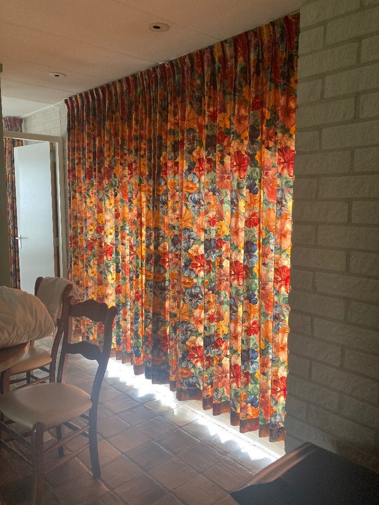 6 Sets unieke handgemaakte vintage gordijnenset met rails, Met haken, Gebruikt, Overige merken, Geel