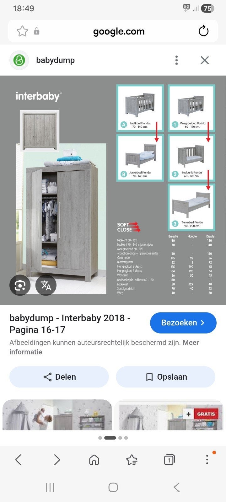 Interbaby Florida Kinderkamer met meegroeibed, Ophalen, Gebruikt, 70 tot 85 cm, Lattenbodem