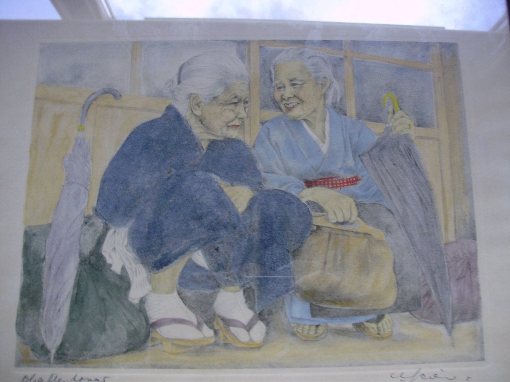 Japanse Vrouwen schilderij, Overig onderwerp, Achter glas, Ophalen of Verzenden, Overige materialen