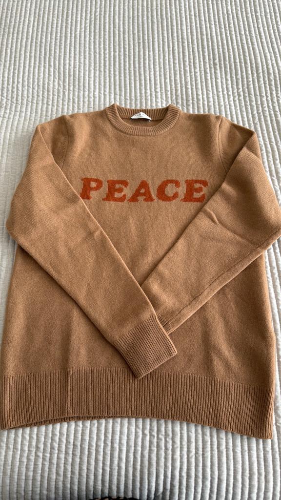 Sandro trui met 'PEACE' opdruk, Ophalen of Verzenden, Zo goed als nieuw, Maat 38/40 (M), Bruin