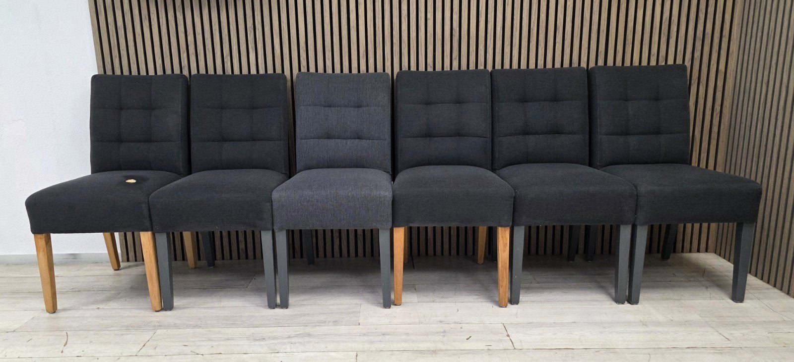 ‼️6x WOOOD stoel plus zwarte tafel‼️, Ophalen, Gebruikt, Grijs, Vijf, Zes of meer stoelen