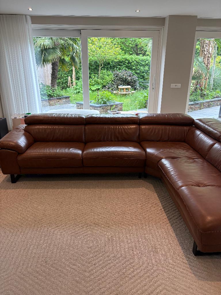 Hoekbank Leer, Ophalen, 250 tot 300 cm, Gebruikt, Hoekbank