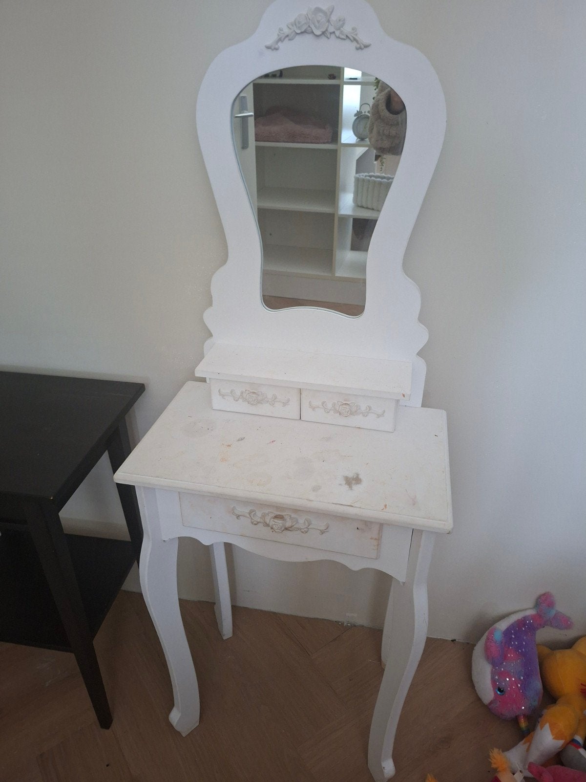 Witte kaptafel met spiegel en lades, Ophalen, Gebruikt, 100 tot 150 cm, 50 tot 100 cm