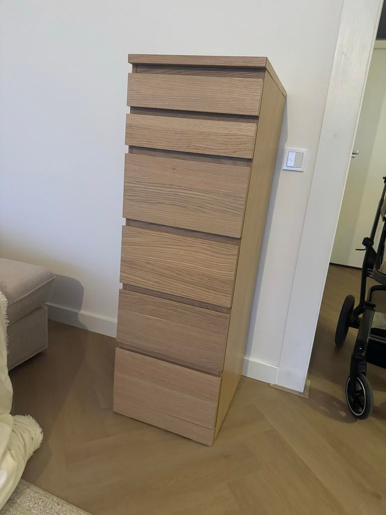 Ikea Malm Ladekast 6 lades 40x123 cm Eikenfineer, Minder dan 50 cm, 5 laden of meer, 100 tot 150 cm, Eikenhout