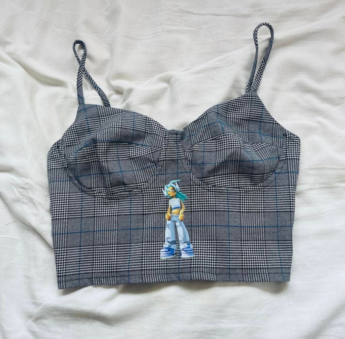 geruite crop top met spaghettibandjes, Ophalen of Verzenden, Zonder mouw, Maat 34 (XS) of kleiner, Grijs