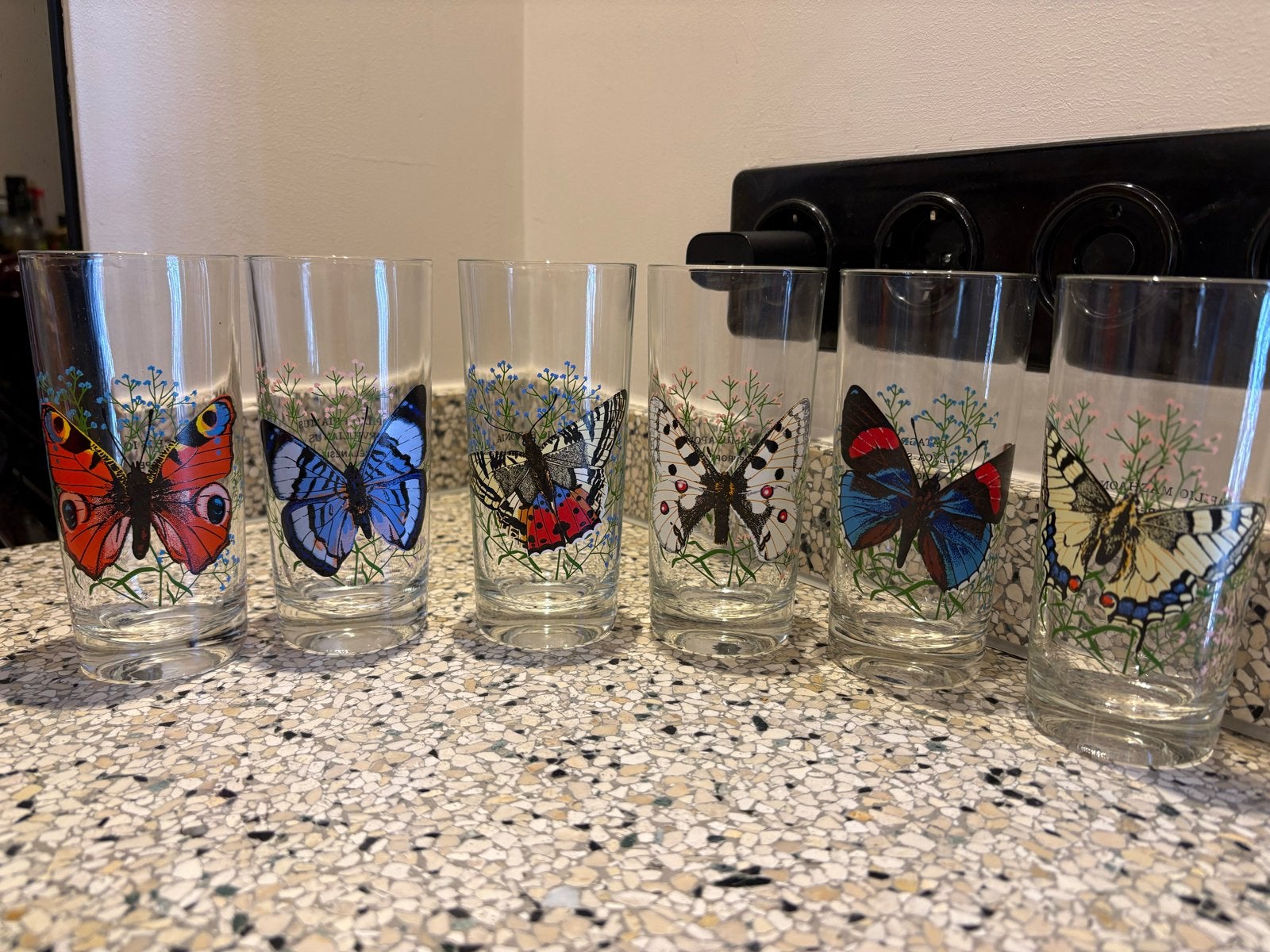 Set van 6 vintage vlinderglazen, Ophalen
