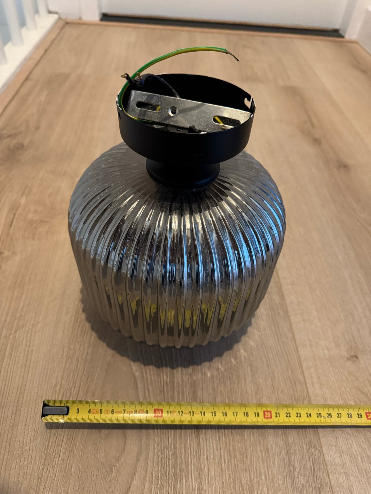 Qazqa plafondlamp, geribbeld glas, grijs/zwart, Grijs, Zo goed als nieuw, Glas, Qazqa