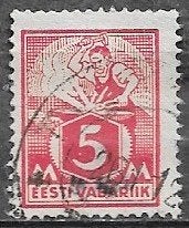 ESTLAND 5 M zegel Smid bij aambeeld 1922, Ophalen of Verzenden, Overige landen, Gestempeld