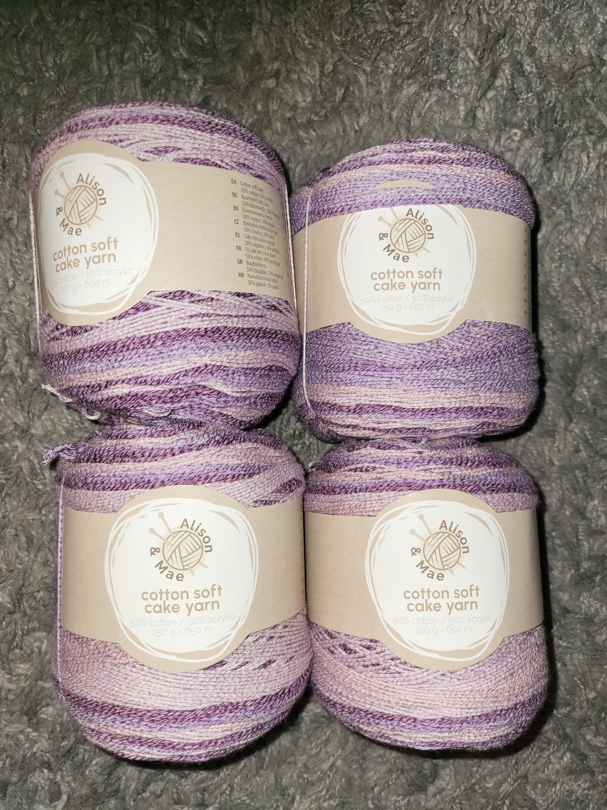 4 nieuwe bollen cotton soft cake yarn lila, Ophalen of Verzenden, Nieuw, Breien of Haken, Wol of Garen