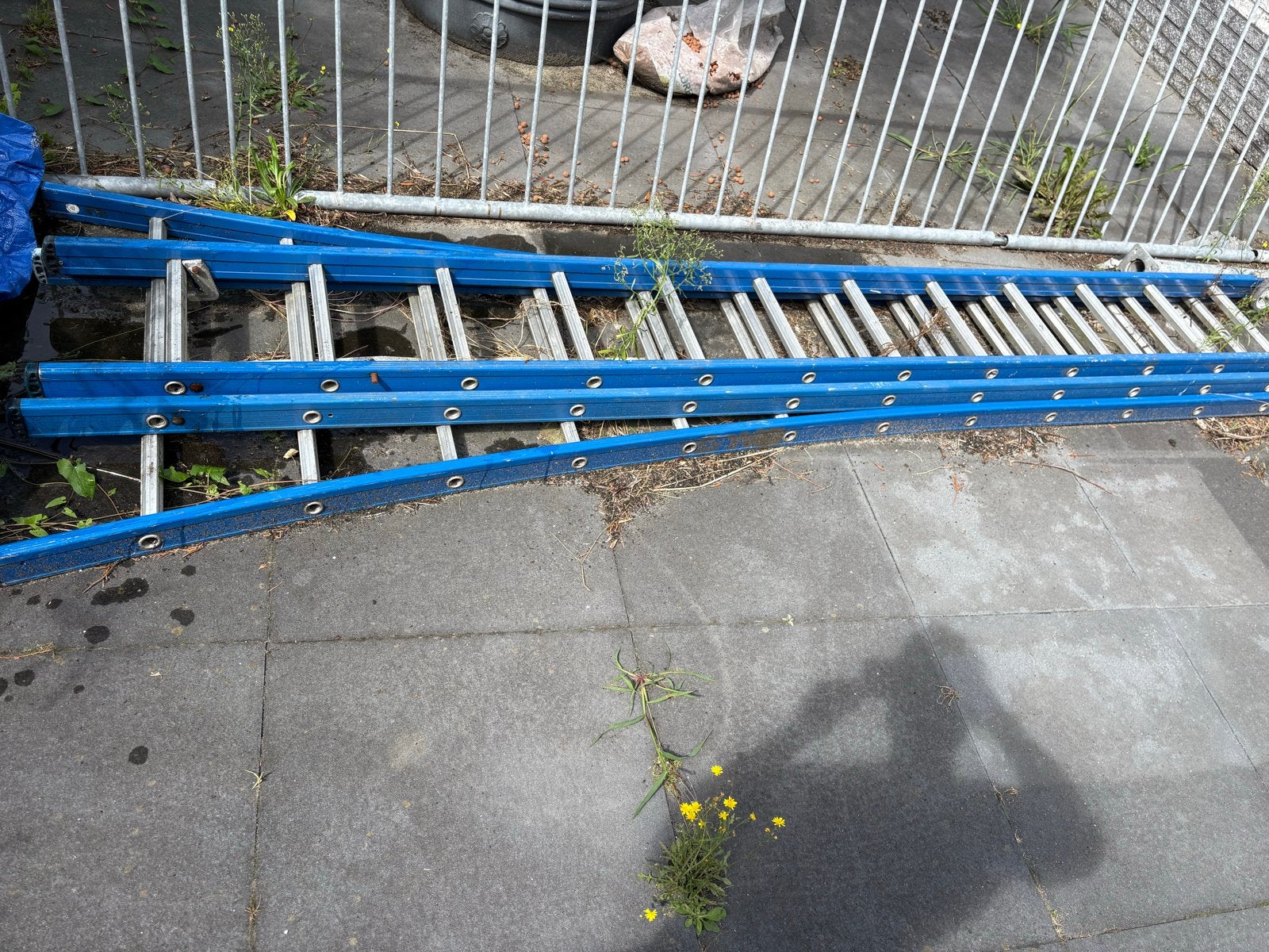 Blauwe uitschuifbare ladder - 3.20 meter, Ophalen, Gebruikt, Ladder, Opvouwbaar of Inschuifbaar