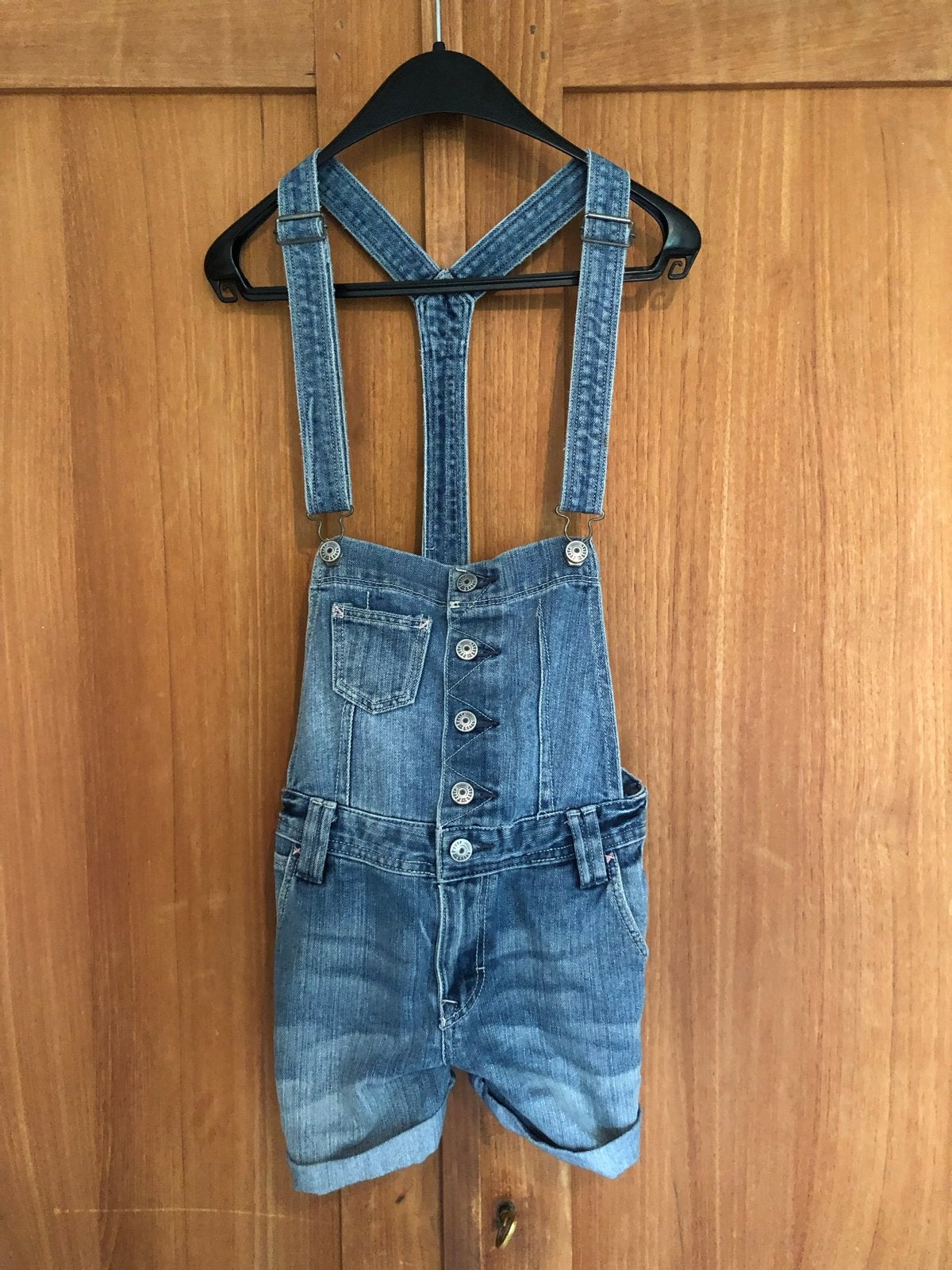 H&M denim tuinbroek short maat 164, Kinderen en Baby's, Ophalen of Verzenden, Zo goed als nieuw, Meisje, Broek
