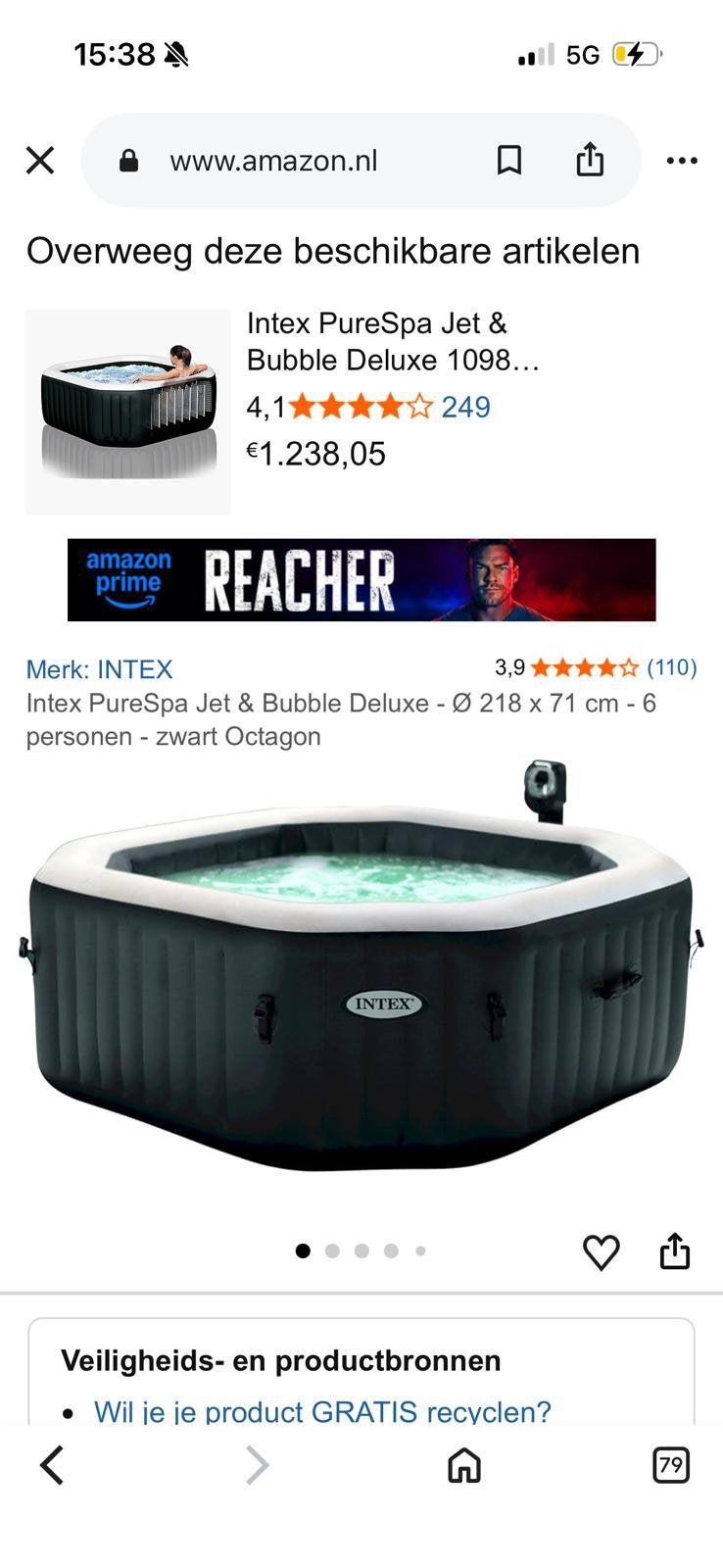 Intex PureSpa Jet&Bubble Deluxe 6 prs jacuzzi, Tuin en Terras, Bubbelbaden en Hottubs, Ophalen, Zo goed als nieuw, Afdekzeil