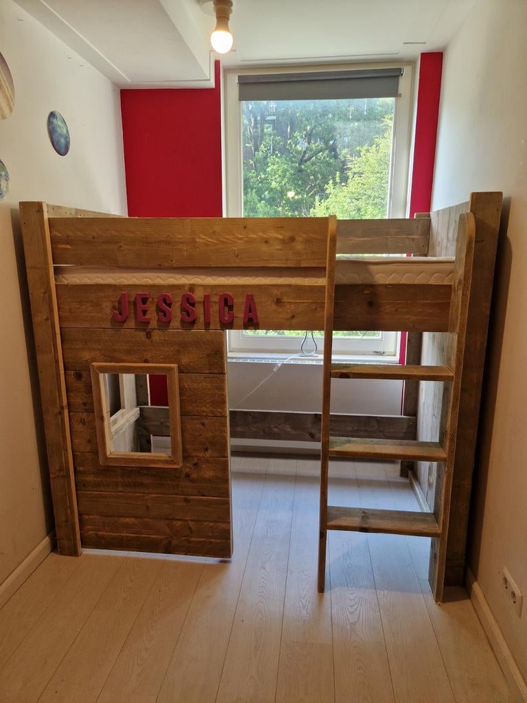 Steigerhouten Hoogslaper 180x90 cm met Matras, Ophalen