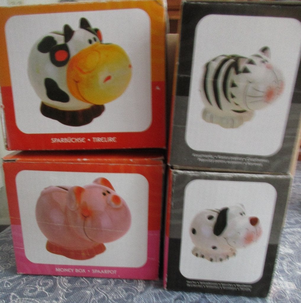 leuke dieren spaarpotten houten / spaarkistje met 3 vakken, Ophalen of Verzenden, Zo goed als nieuw, Steen, Aardewerk of Keramiek