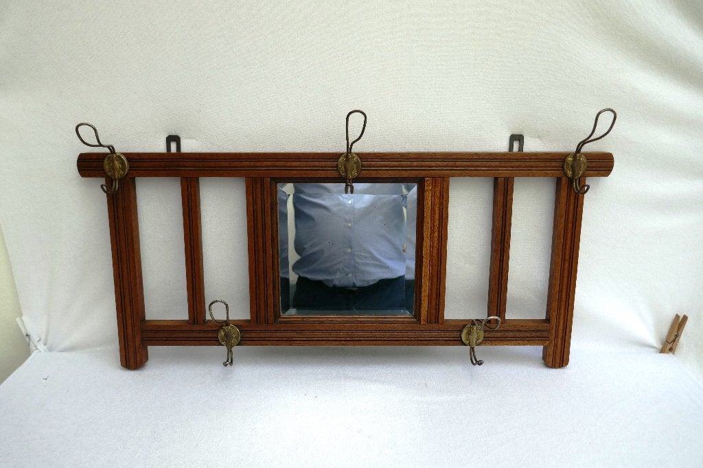 kapstok - hout met geslepen spiegel, Wandkapstok, Gebruikt, Verzenden, Minder dan 100 cm