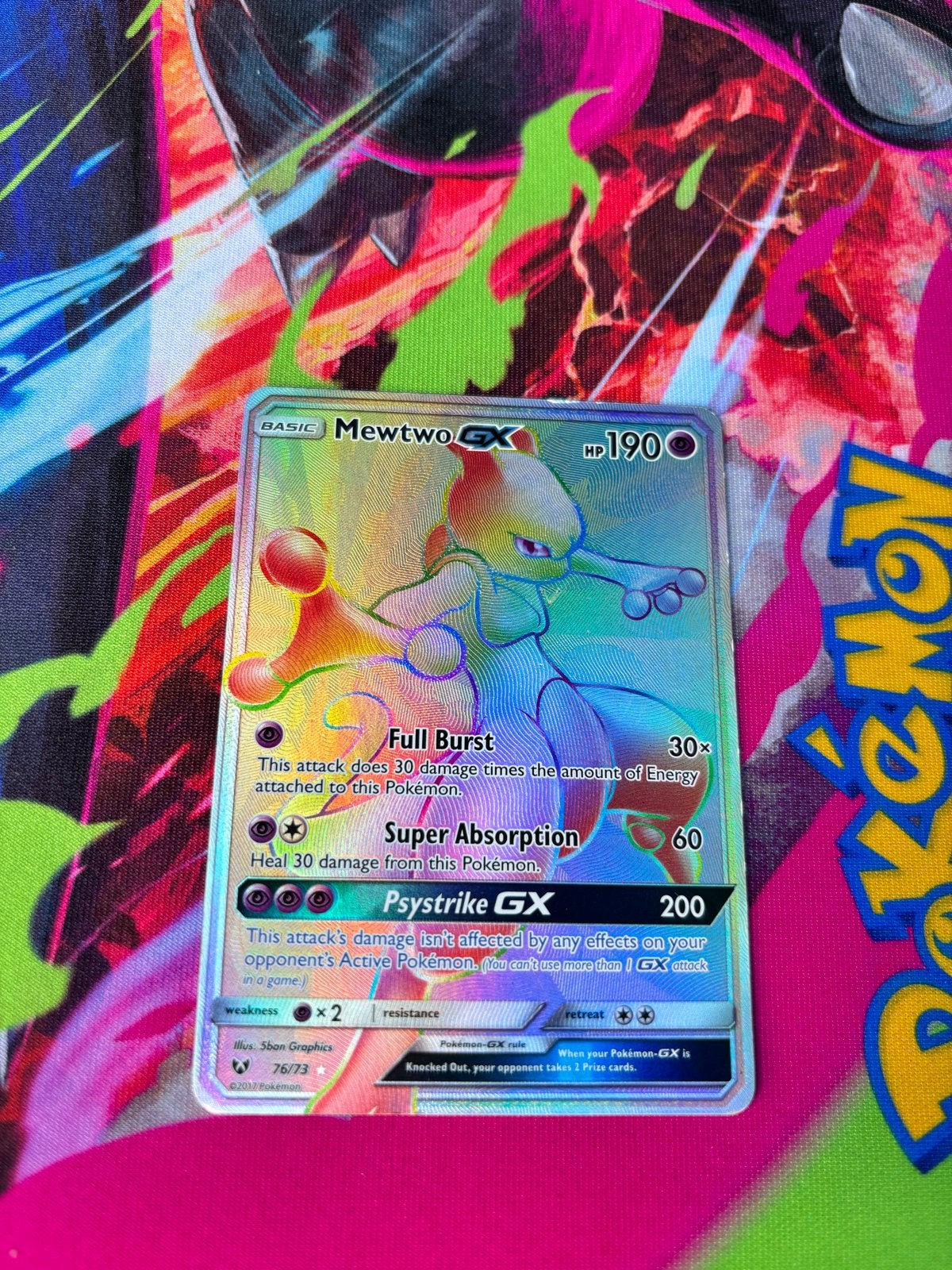 Mewtwo GX Rainbow 76/73, Hobby en Vrije tijd, Verzamelkaartspellen | Pokémon, Ophalen, Zo goed als nieuw, Losse kaart, Foil