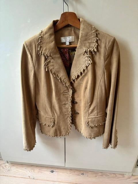 Jasje suede, kort model, S, Kleding | Dames, Jasjes, Kostuums en Pakken, Beige, Ophalen of Verzenden, Jasje, Maat 36 (S)