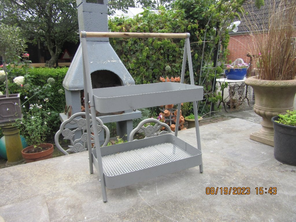 Metalen 2-laags etagere, Huis en Inrichting, Woonaccessoires | Etagères, Ophalen, Gebruikt, Etagère, Metaal
