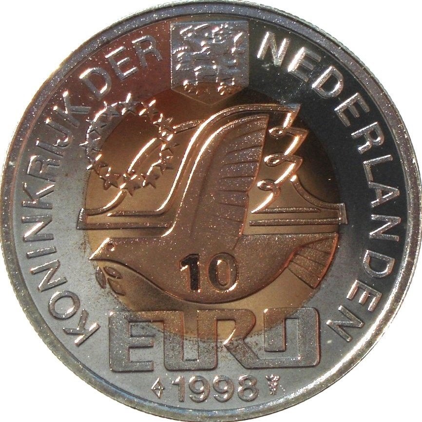 Nederland 10 euro 1998 (bi-metaal, zilveren ring, FDC) (2), Ophalen of Verzenden, Zilver, Nederland