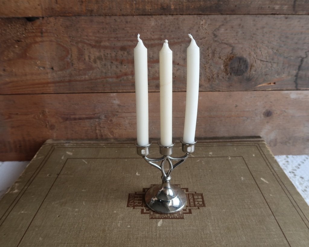 Vintage driearmige mini kandelaar - Foreign + kaarsjes, Ophalen of Verzenden, Gebruikt, Decoratie