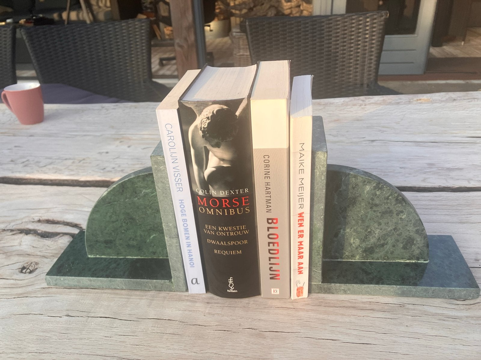 Marmeren Boekensteunen - Donkergroen, Ophalen, Zo goed als nieuw