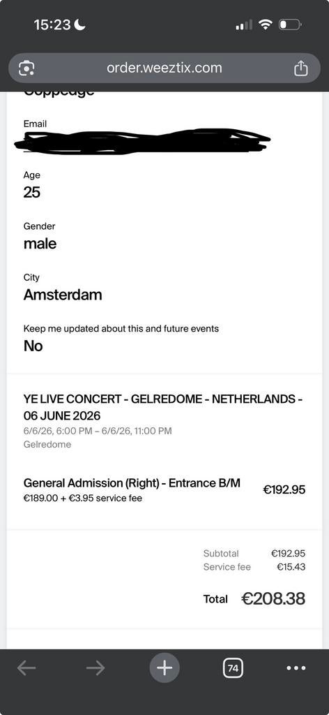 Ticket concert Kanye West 6 juni general admission (right), Tickets en Kaartjes, Eén persoon, Juli
