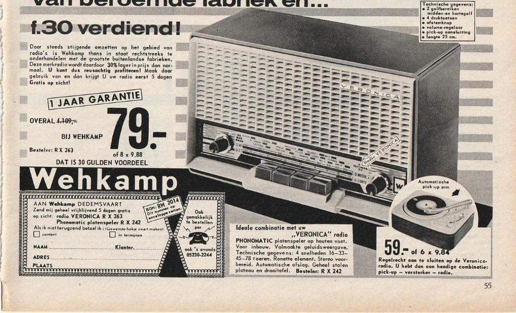 Retro reclame 1962 Wehkamp met Veronica radio, Verzenden, Overige typen