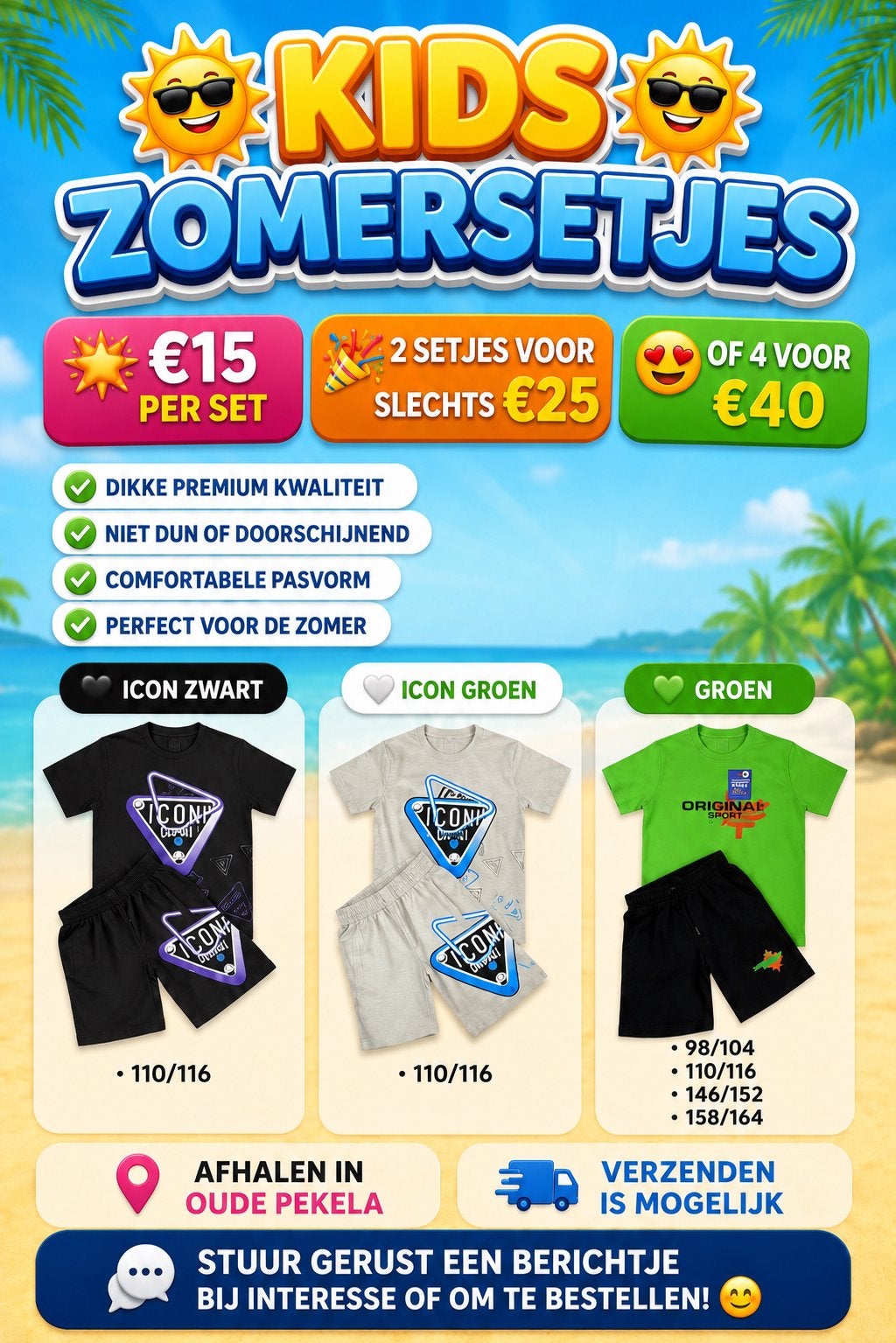 Icon zomersetjes kids diverse maten, Ophalen of Verzenden, Nieuw